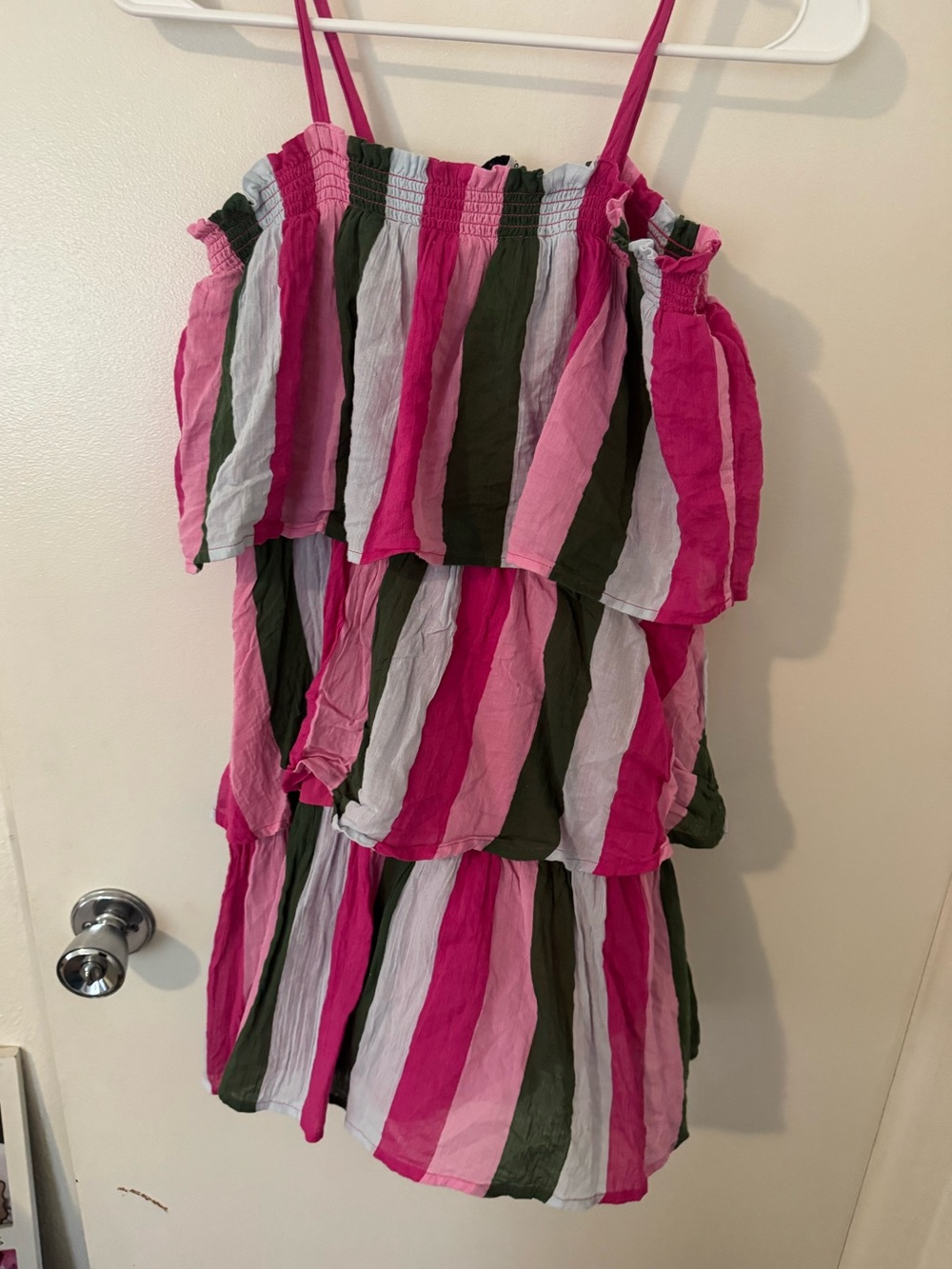 Janie and Jack Pink, Light Pink & Olive Striped Tiered Sundress